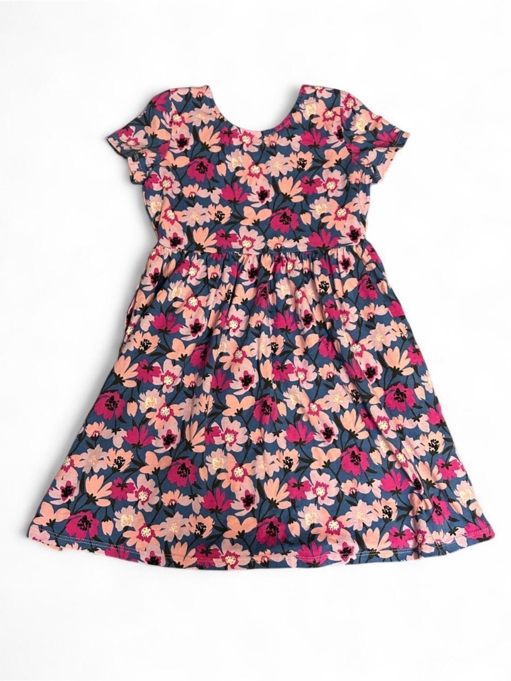 Lands' End Girls Gathered Waist Jersey
Dress M 8 Pink Blue Floral w/ Pockets